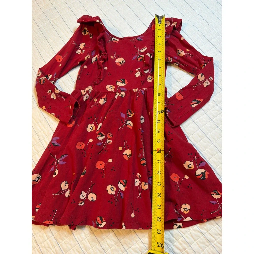 Tea Collection Girls Red Floral Ruffle Long Sleeve Skater Dress Size‎ 6 21W12309